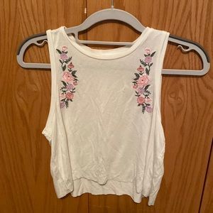 White tank top with floral pattern. Size small